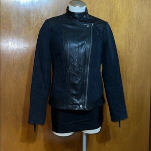 Lucky Brand Black Leather Trimmed Moto Jacket - Soft Black Finish
